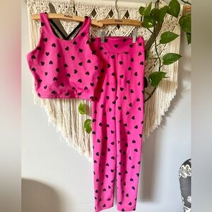 Beach Riot Pink and Black Heart Activewear Set Size 11/12
